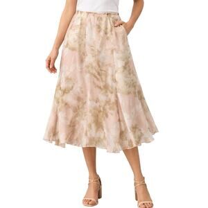 Ruby Rd Petites Floral Skirt Womens 12P Blush Pink Elastic Waist Midi